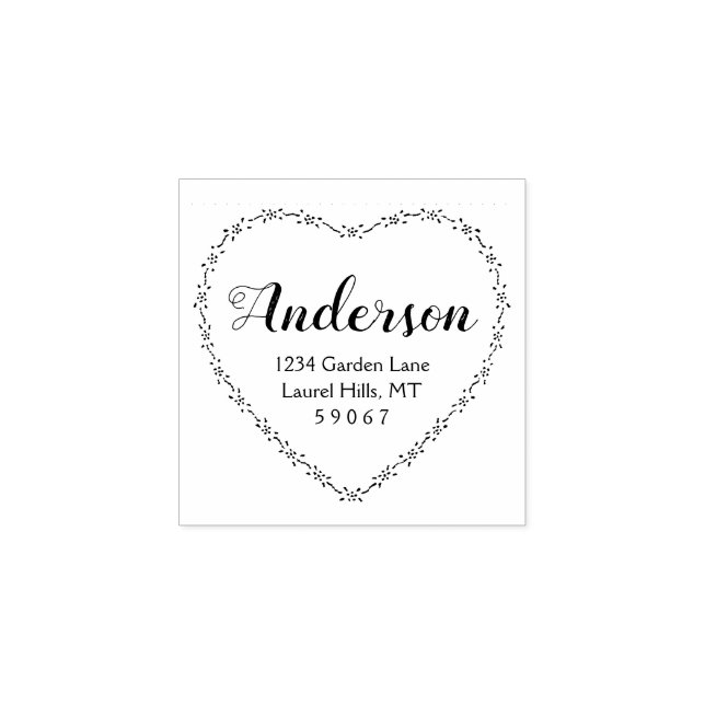 Rustic Country Heart Family Name Return Address Rubber Stamp (Imprint)