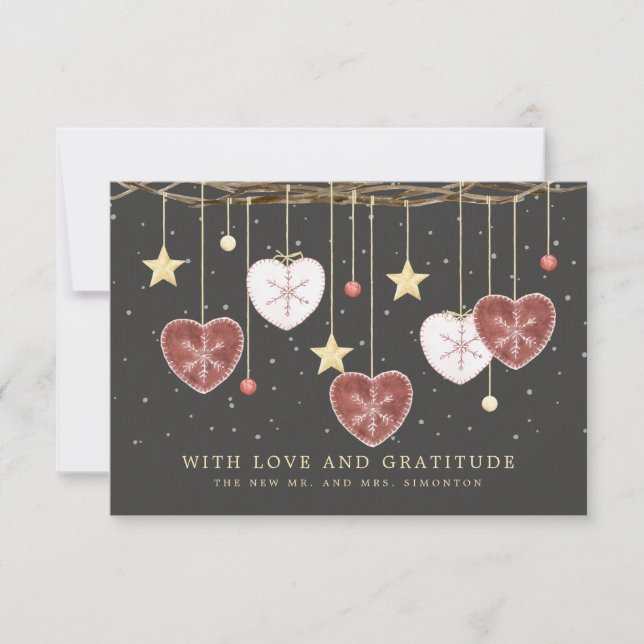 Rustic Country Heart Snowflake Wedding Thank You Card (Front)