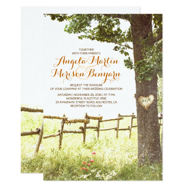 Rustic Country Heart Tree Wedding Invitation