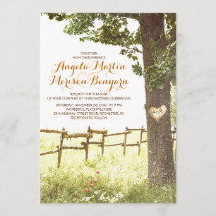 rustic country heart tree wedding invitation