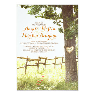 rustic country heart tree wedding invitation
