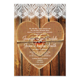 Rustic Country Hearts Barn Wood Wedding Invitation