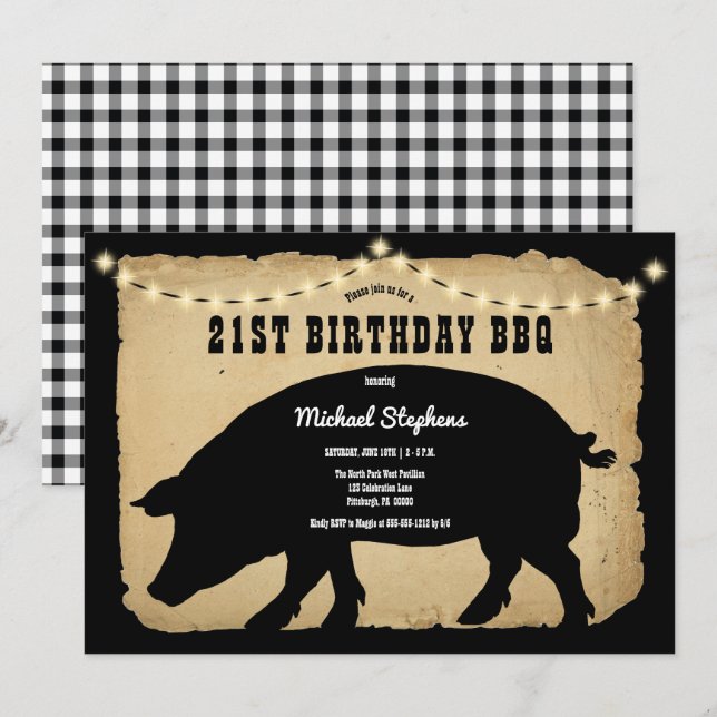 Rustic Country Hog 21st Birthday Barbeque - BBQ  I Invitation (Front/Back)