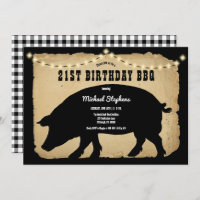 Rustic Country Hog 21st Birthday Barbeque - BBQ  I Invitation