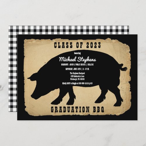 Rustic Country Hog Graduation Party _ Backyard BBQ Invitation