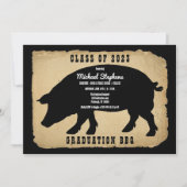 Rustic Country Hog Graduation Party - Backyard BBQ Invitation (Front)