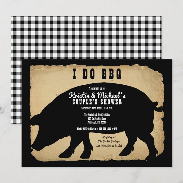 Rustic Country Hog I DO BBQ Couple's Shower Invitation (Front/Back)