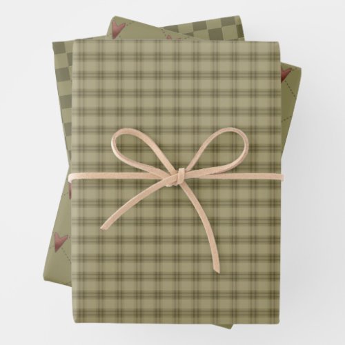 Rustic Country Homespun and Hearts  Wrapping Paper Sheets