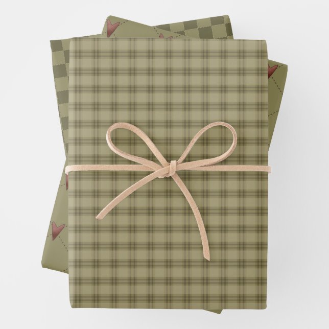 Rustic Country Homespun and Hearts  Wrapping Paper Sheets (In situ)