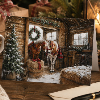 Rustic Country Horses Tartan Plaid Christmas Holiday Card