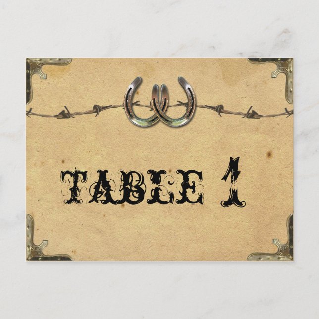 Rustic Country Horseshoe Barbed Table Number (Front)