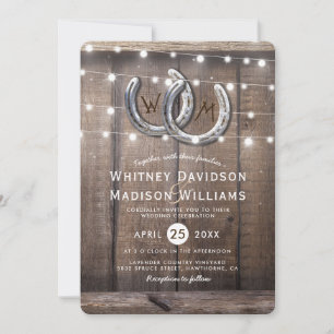 Rustic Country Horseshoe Barn Lights Wedding Invitation