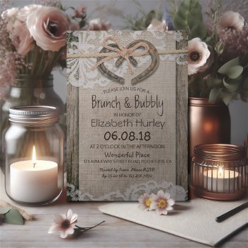Rustic Country Horseshoe Burlap Lace Bridal Shower Invitation by ReadyCardCard at Zazzle