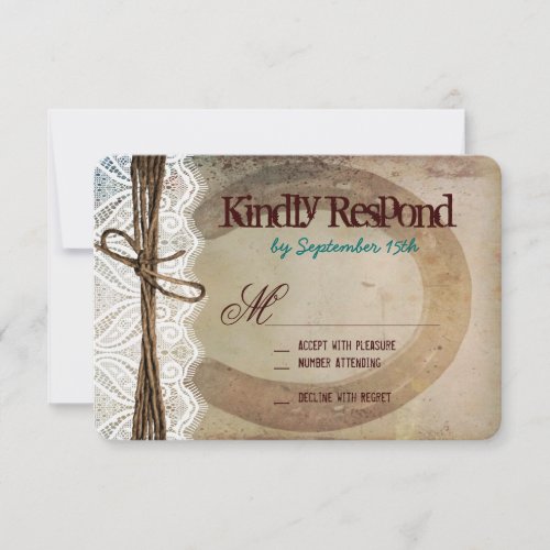 Rustic Country Horseshoe Teal Wedding RSVP Cards