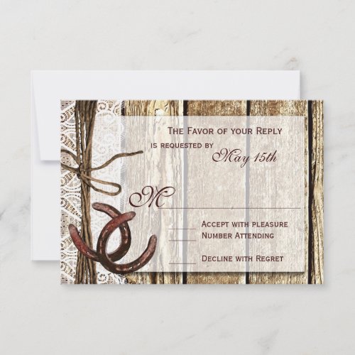 Rustic Country Horseshoe Wood Wedding RSVP Cards