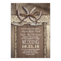 Rustic Country Horseshoes and Burlap Lace Wedding Card