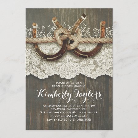 Rustic Country Horseshoes And Lace Bridal Shower Invitation