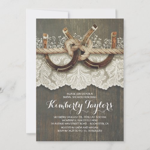 Rustic Country Horseshoes and Lace Bridal Shower Invitation