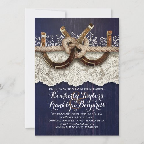 Rustic Country Horseshoes Couple Engagement Party Invitation