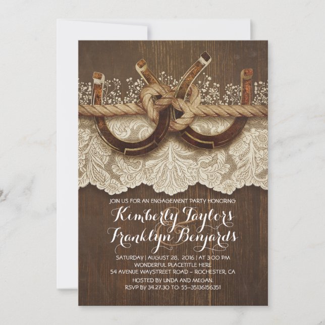 Rustic Country Horseshoes Couple Engagement Party Invitation (Front)