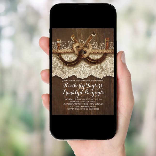 Rustic Country Horseshoes Couple Engagement Party Invitation (Front Digital)