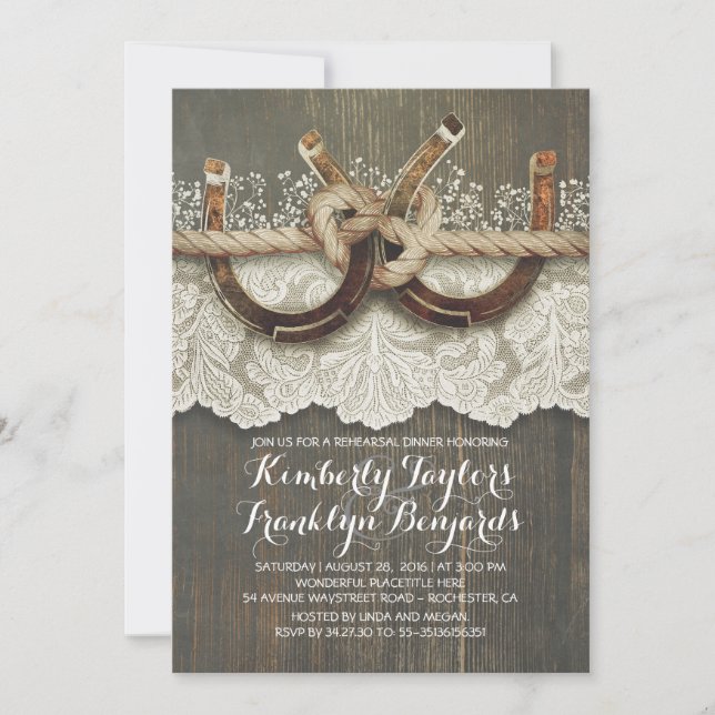 Rustic Country Horseshoes Couple Rehearsal Dinner Invitation (Front)