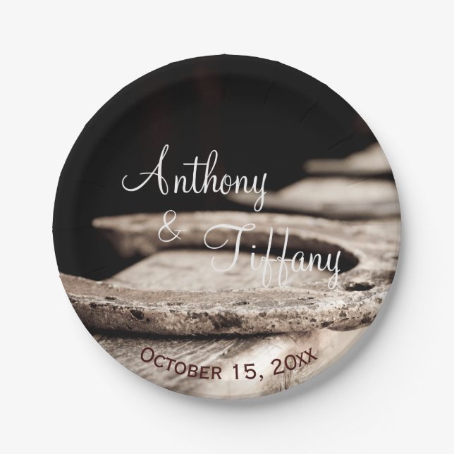 Rustic Country Horseshoes Cowboy Wedding Cake Pape Paper Plates (Front)