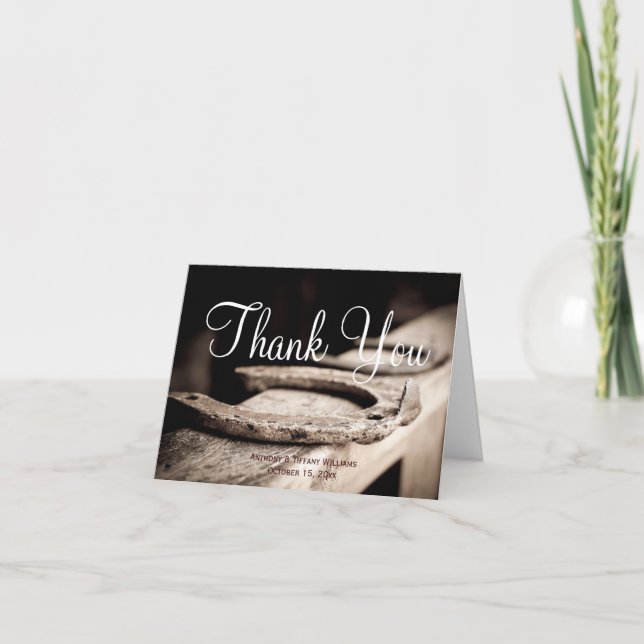 Rustic Country Horseshoes Cowboy Wedding Thank You Card (Front)