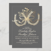 Rustic Country Horseshoes Gold and Grey Wedding Invitation (Front/Back)
