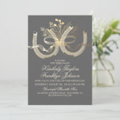 Rustic Country Horseshoes Gold and Grey Wedding Invitation (Standing Front)