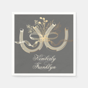 Rustic Country Horseshoes Gold and Grey Wedding Paper Napkins