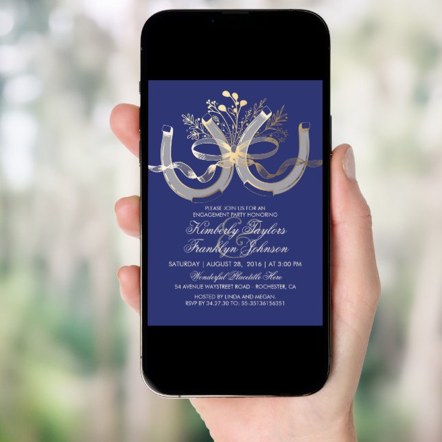 Rustic Country Horseshoes Gold Engagement Party Invitation (Front Digital)