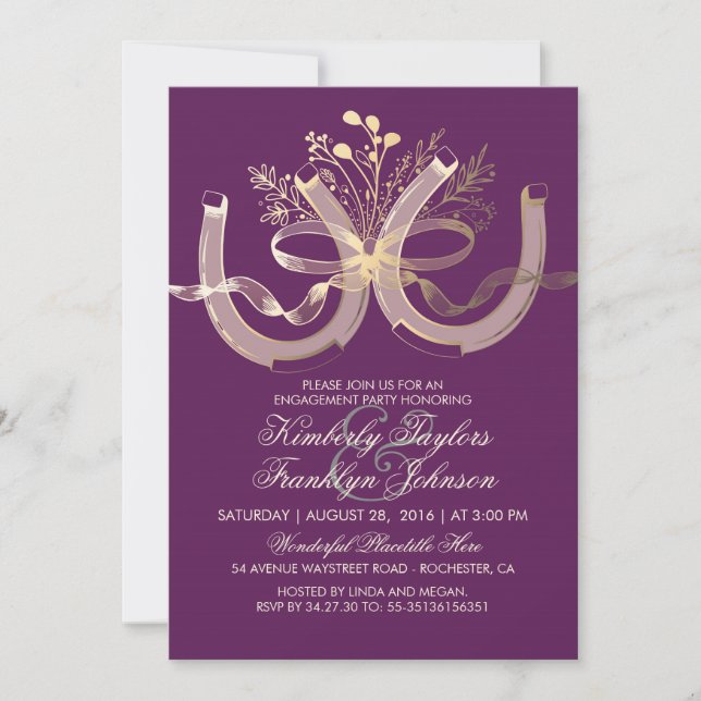 Rustic Country Horseshoes Gold Engagement Party Invitation (Front)