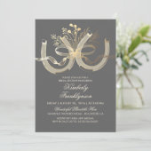 Rustic Country Horseshoes Gold Grey Bridal Shower Invitation (Standing Front)