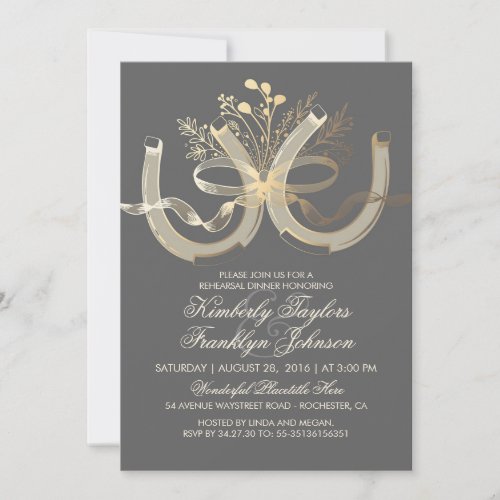 Rustic Country Horseshoes Gold Rehearsal Dinner Invitation