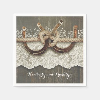 Rustic Country Horseshoes Lace Wood Wedding Paper Napkins by jinaiji at Zazzle