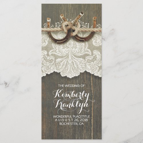 Rustic Country Horseshoes LaceWood Wedding Program