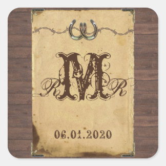 Rustic Country Horseshoes Monogram Sticker
