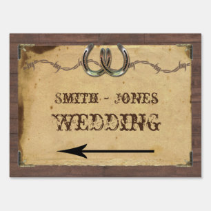 Rustic Country Horseshoes Wedding Direction Sign