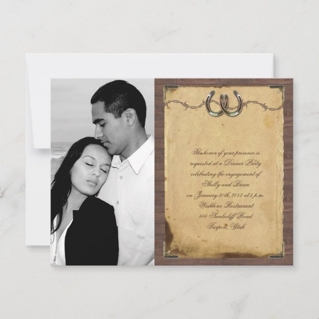 Rustic Country Horseshoes Wedding Engagement Invitation (Front)