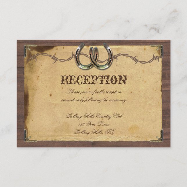Rustic Country Horseshoes Wedding Reception Enclosure Card (Front)