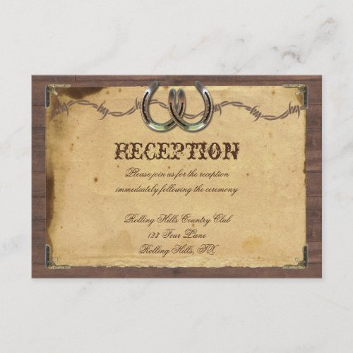 Rustic Country Horseshoes Wedding Reception Enclosure Card