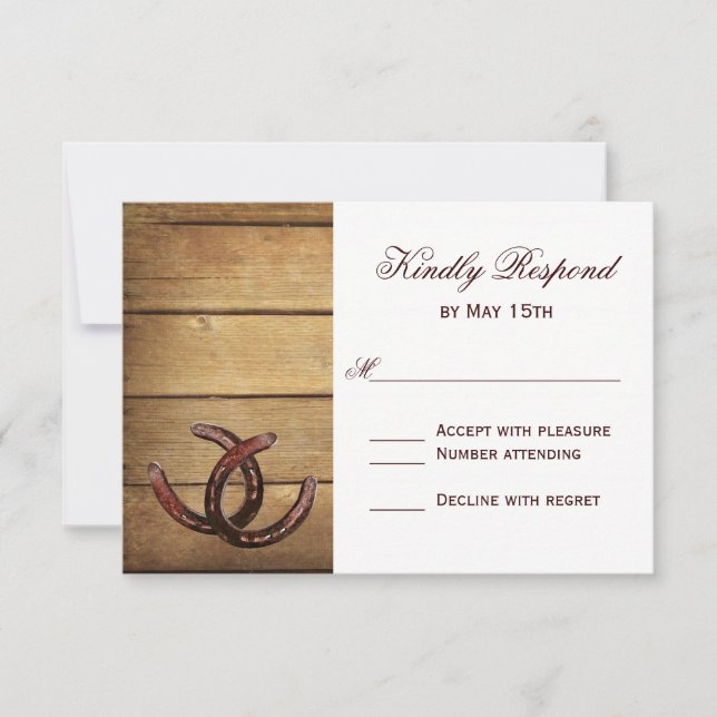 Rustic Country Horseshoes Wedding RSVP Cards (Front)