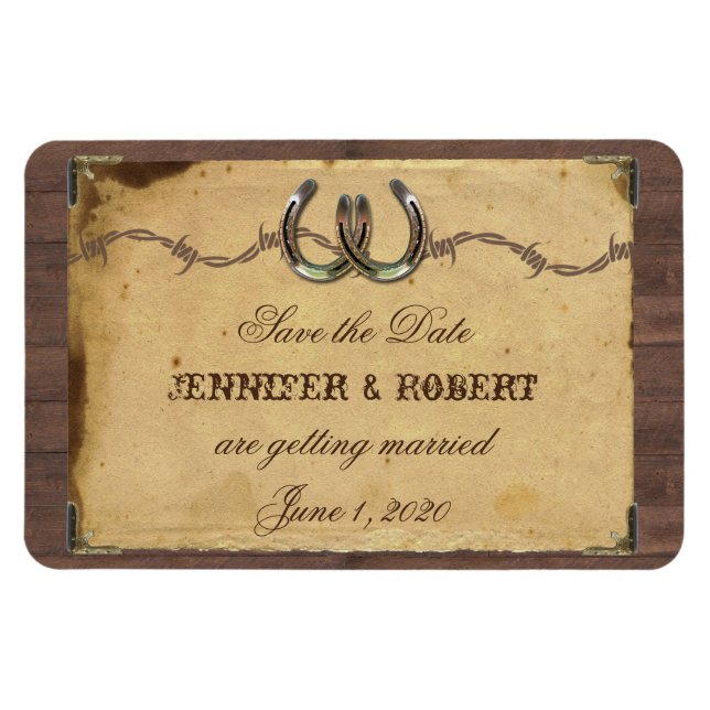 Rustic Country Horseshoes Wedding Save the Date Magnet (Horizontal)
