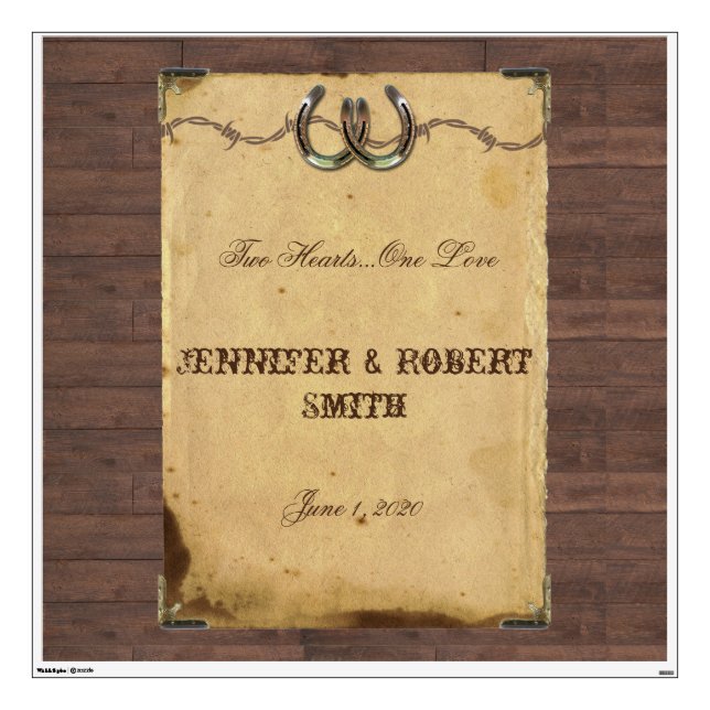 Rustic Country Horseshoes Wedding Wall Cling Sticker (Front)