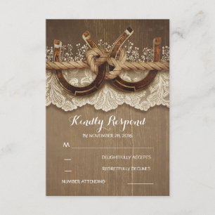 Rustic Country Horseshoes Wood Lace Wedding RSVP