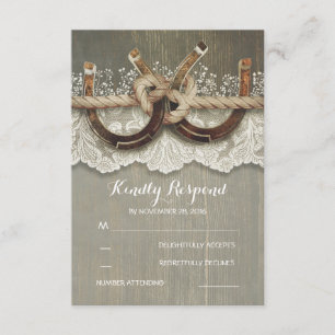 Rustic Country Horseshoes Wood Lace Wedding RSVP Card