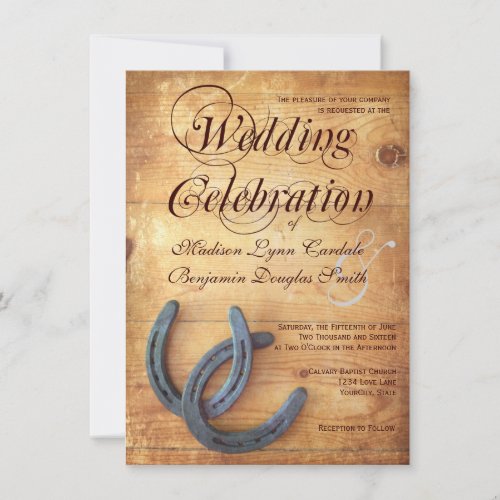 Rustic Country Horseshoes Wood Wedding Invitations