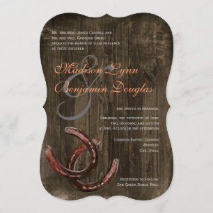 Rustic Country Horseshoes Wood Wedding Invitations