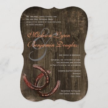 Rustic Country Horseshoes Wood Wedding Invitations by RusticCountryWedding at Zazzle